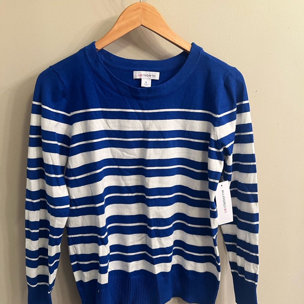 Liz Claiborne Blue and White Crew Neck Sweater
